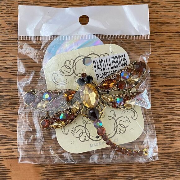 Brown & Gold Sparkly Dragonfly Pin/Brooch. New! - Picture 1 of 2